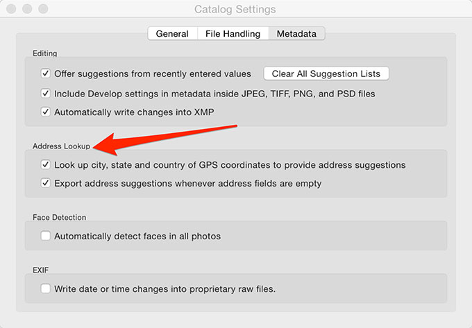 Address Lookup Options in Adobe Photoshop Lightroom