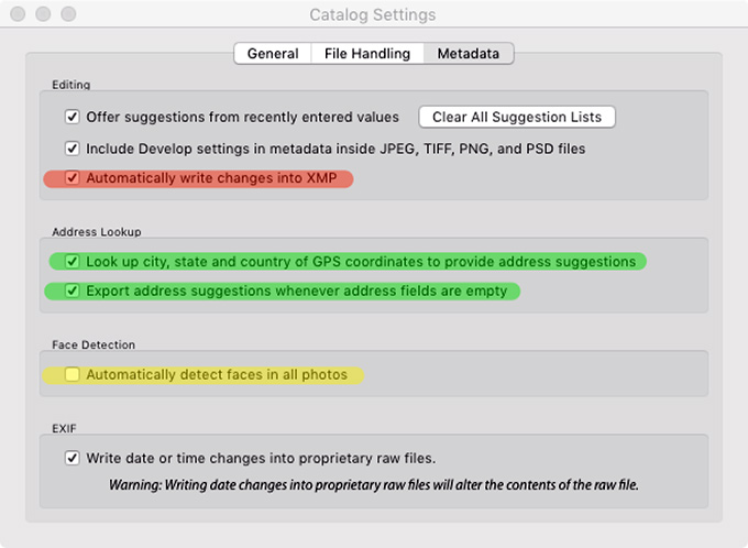 Adobe Photoshop Lightroom Classic Catalog Settings Metadata Tab