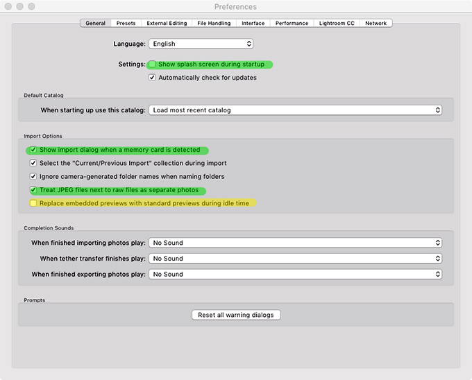 Adobe Photoshop Lightroom Classic Preferences Menu General Tab