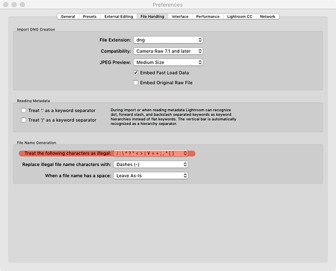 Adobe Photoshop Lightroom Classic Preferences File Handling Tab