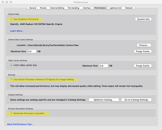 Adobe Photoshop Lightroom Classic Preferences Performance Tab