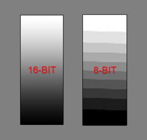 16 vs. 8-bit black and white chart