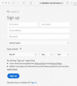 Create An Adobe ID Screen