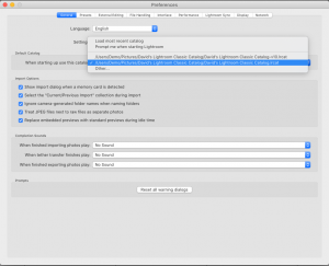 Adobe Photoshop Lightroom Classic v10 Default Catalog Preference Menu